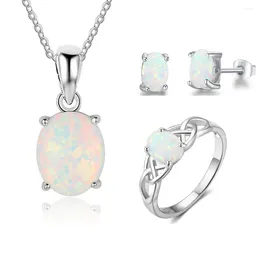 Necklace Earrings Set Women's Opal Jewelry Pendant Ring Sets 2023 Trend Wedding Bridal Fashion Gift For Women Girls