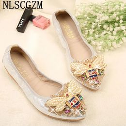 Dress Shoes 2023 Fashion Women Leather Woman Flats Slip on for Barefoot Crystal Loafers Harajuku Zapato 231218