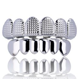 18K Gold Bump Lattice Teeth Grillz Hip Hop Men's Top and Bottom Grills Dental Mouth Punk Teeth Caps Rapper Cosplay Body Jewel206y