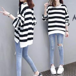 Women's Hoodies Casual Loose Pullovers Women Fashion Striped O-neck Pullover Korean Oversized Long Sleeve T Shirts Spring Autumn Trend Tops