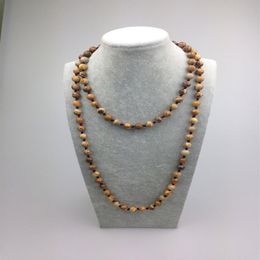 ST0009 8mm New Design Picture Jasper Stone Bead Necklace Making 42 inch Long picture stone necklace231b