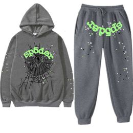 Örümcek kapüşonlu erkekler tasarımcı eşofman erkekleri kadın moda hip-hop high caddesi 555 dijital baskı sweatshirt rahat gevşek çizim eşofmanları iki parçalı set