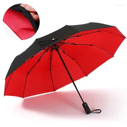 Umbrellas 10K Double Layer Windproof Automatic Umbrella Male Man Three Folding Women's Rain Sun Large Durable Frame Parasol