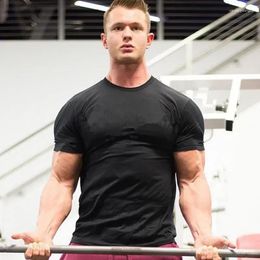 Men's Suits B3620 Men Short Sleeve Black Solid Cotton T-shirt Gyms Fitness Bodybuilding Workout T Shirts Male Summer Casual Slim Tee Tops