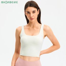 set SHINBENE U Neck Padded Workout Fitness Sports Bras Tops Women Naked Feel Push Up Yoga Gym Longline Crop Top with Built in Bras