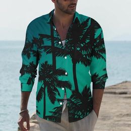 Men's Casual Shirts Palm Trees Shirt Spring Plants Print Man Novelty Blouses Long Sleeve Graphic Harajuku Top Plus Size