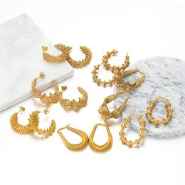 Hoop Earrings 1 Pair Statement Stainless Steel Wire Twisted Huggie Gold Colour Geometric Texture Trendy Waterproof Jewellery Women