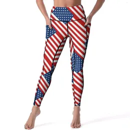 Women's Leggings USA Flag Stripes Print Work Out Yoga Pants High Waist Fashion Leggins Elastic Design Sports Tights Gift