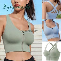 Bras Bymermaids Front Zipper Sports Bras Running Shockproof Brassiere Push Up Bra Without Bones Breathable Gym Fitness Yoga Crop Top YQ231218