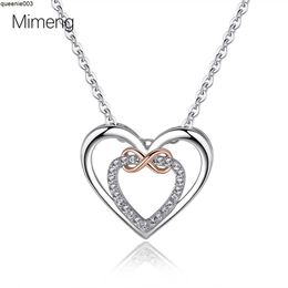 Diamond Necklaces Pendant Korean New Double Colour Love Women's Simple and Fashionable Heart Shaped Neckchain White Rose Lock Bone Chain Christmas Gift