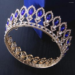 Hair Clips Wholesale Alloy Baroque Blue Crystal Rhinestone Tiara King Crowns Large Round Pageant Full Crown