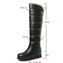 warmer 2021 Women Winter Warm Knee High Boots Platform Height Increasing Ladies Snow Boots PU Leather Side Zipper Round Toe Women Boots