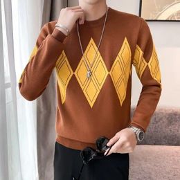 Men's Sweaters Autumn Winter Solid Pullover Round Neck Geometric Shape Paisley Long Sleeve Sweater Knitted Fashion Casual Undershirt Tops