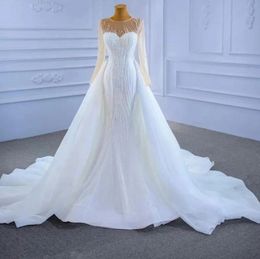 Klassisches arabisches Dubai-Brauthochzeitskleid für Frauen 2024 Sheer Long Sleeves Perlenperlen Princsss Bride Gown Vestidos Novia Robe De Mariage