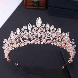 Baroque Luxury Rose Gold Crystal Beads Heart Bridal Tiaras Crown Big Pageant Diadem Headband Wedding Hair Accessories 210701230D