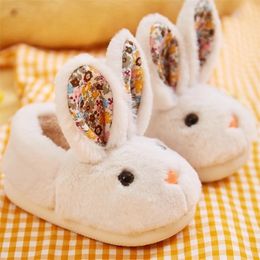 Slipper Children Indoor Slippers Winter Warm Cotton Shoes Kids Home Floor Slippers Cartoon Rabbit Anti-slip Boys Girls Plush Footwear 231216