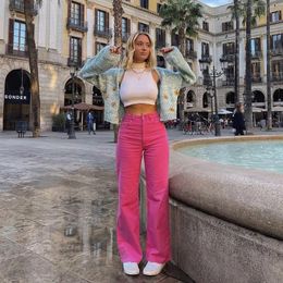 Jeans Hot Pink Pants Jeans Y2k Baggy Women Straight Leg Denim Streetwear High Waist Women's Loose Pants Clothing Fashion 2022