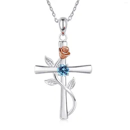 Pendant Necklaces Cross Rose Flower Winding Necklace Bridal Romantic Wedding Jewelry Crucifix Elegant Gifts For Women Accessories