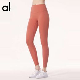 aloyoga woman leggings mujeres Designer Al Yoga Legging Summer High Waist Hip Lifting No Trace Nude Pants Lulu Aloyoga New No Embarrassment Thread Double Sided Brush