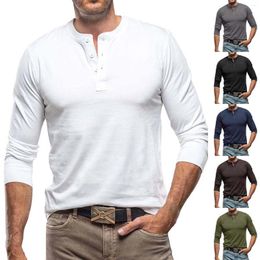 Men's T Shirts Fashion Spring And Autumn Casual Long Sleeve Button Solid Heavy Heat Compatible With Machine For