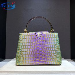 Evening Bags Genuine Leather Gradient Pattern Women Handbags Tote Bag Female 2023 V Shaped Shoudler Messenger Luxury Fashion 231218