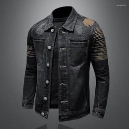 Men's Jackets Spring Autumn Denim Coat Men High-Quality Vintage Embroidered Black Jacket Biker