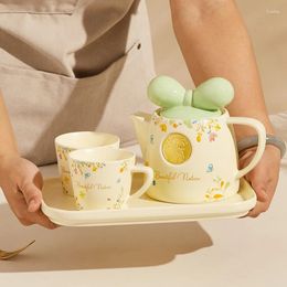 Cups Saucers Cute Porcelain Heat Resistant Filtered Tea Pot Pastoral Style Ceramic Coffee And Mug With Tray Christmas Couple Gift