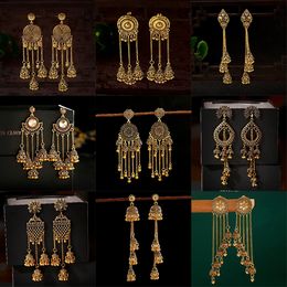 Dangle Chandelier 2023 Indian Jhumka Earrings Retro Jewellery For Women Boho Ethnic Vintage Golden Long Tassel Drop Round Beaded Earrins 231216