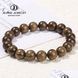 Beaded Strand Jd Natural Golden Silk Nanmu Bead Bracelet Women Men Vintage Ebony Round Wooden Buddha Mala Hand Bangles Yoga Jewellery Dr Otuot