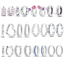 Hoop Earrings 925 Silver Heart Shape Shining Star Moon Stud Round Circle For Women Anniversary Fashion Jewellery Earring