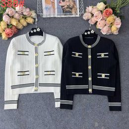 Women's Knits & Tees designer B Academy Style New Round Neck Striped Edge Four Pocket Decorative Wool Long Sleeve Knitted Cardigan for Women D69J