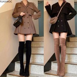 Dresses Hot New Design Korean Style High Street Womens Fashion Cute Elegant Office Lady Double Breasted Button Notched Mini Blazer Dress