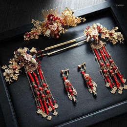 Necklace Earrings Set Chinese Long Hair Stick Tiara Headpiece Women Accessories Headwear Flower Pearl Pins Handmade Hanfu Jewellery