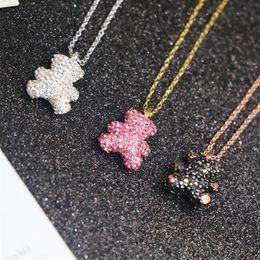 Fashion 3D Bear Pendant Necklace Designer Cubic Zirconia Copper Clavicular Chain Top Quality Jewellery Gift J1102 for Women228z