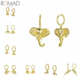 925 Sterling Silver Hoop Earrings For Women Drop Animal Elephant Cheetah Circle Earring Hoops Round Earings Jewellery Pendientes266g