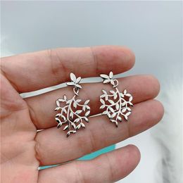 High Quality Original Model Big Olive Leaf Earring 925 Sterling Silver Jewellery Fashion Silverware Valentine Gift2799