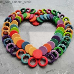 Sorting Nesting Stacking toys 72PCS Kids Wooden Toys Beech Rainbow Coins and Rings Stackable Montessori toys Nature Loose Parts Creative Toys 12 Colours Q231218