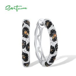 Stud Santuzza Pure Sterling Sier Hoop Earrings for Women Black Spinel Yellow White Cubic Zirconia Glamorous Trendy Fine Jewellery