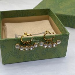 Double Letter Fan Shaped Earrings Charm Women Diamond Ear Hoops Clear Rhinestone Eardrops With Box225g