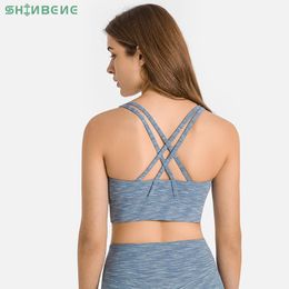 set SHINBENE Striped Full Coverage Gym Fitness Sport Bras Top Women Strappy Push Up Running Yoga Bras Wireless Workout Top Plus Size