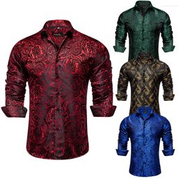 Men's Dress Shirts Luxury Long Sleeve Red Green Blue Paisley Wedding Prom Party Casual Social Blouse Slim Fit Men Clothing