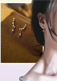 Romantic Sparkling Luxury Jewelry 925 Sterling Silver Pave White Sapphire CZ Diamond Gemstones Promise Moon Star Dangle Earring Fo4884993