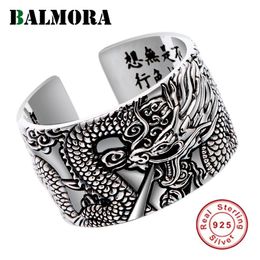 Necklaces Balmora Real 999 Pure Sier Dragon Buddhism Sutra Open Rings for Men Stacking Ring Vintage Cool Punk Finger Ring Jewellery Gift