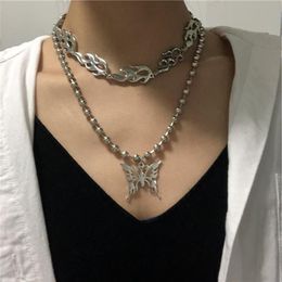 2020 Kpop Personality Harajuku Butterfly Stainless Steel Ball Chain For Egirl Woman Men Street Necklace BFF Jewellery Accessories242c