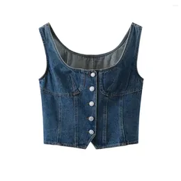 Women's Tanks 2023 Summer Vintage Denim Tank Top Korean Fashion Clothing Tops Women Crop Cute