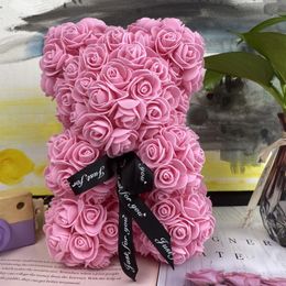 Decorative Flowers Wreaths Drop 25cm/40cm Teddy Rose Bear Artificial Flower Rose of Bear Christmas Decoration for Home Valentines Women Gifts 231218