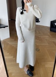 Wool Fine Shining Heavy Industry Sweater Set for Women's Winter Slimming A-line Skirt Long Skirt
