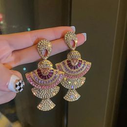 Dangle Chandelier FYUAN Vintage Baroque Style Geometric Drop Earring Pink Zircon Crystal Sector Banquet Jewellery Accessories 231216