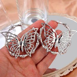 trendy new simple hollow butterfly bamboo hoop earrings for women silver Colour geometric earrings punk hiphop jewelry253l