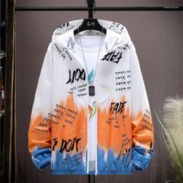 Men's Jackets Hip Hop Casual Hooded Jacket Trendy Spring And Autumn Thin Coat Color Block Top Windbreaker Sun Protection Plus Size 4XL